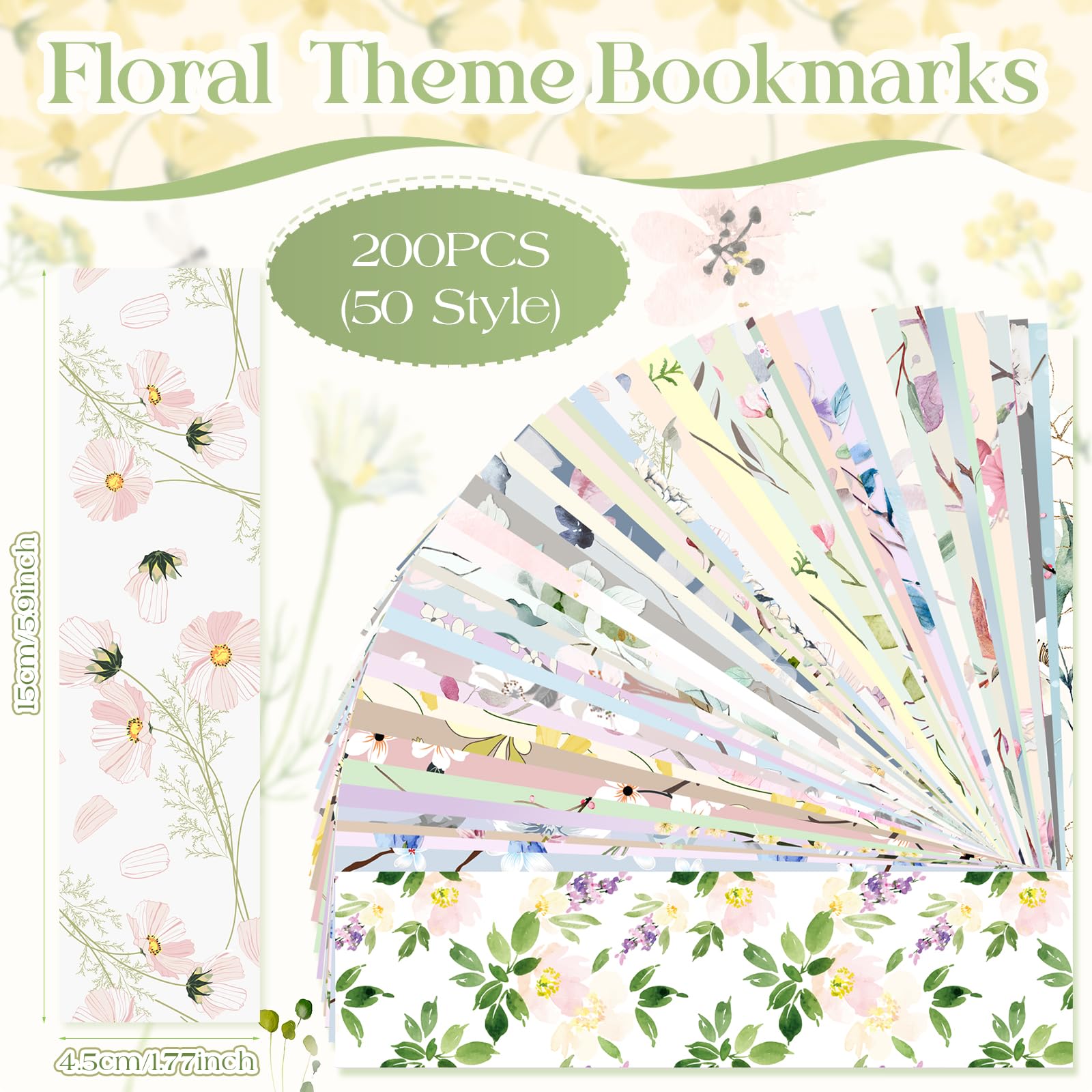 Amazon | 花柄しおり 200個 - 女性、子供、学生用の大量ブックマーク